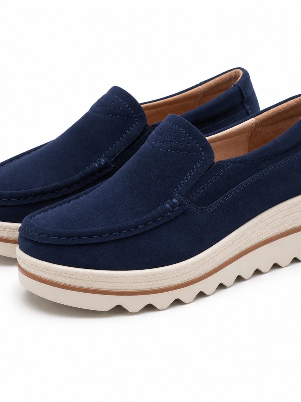Navy Slip-On Lu Sole Platform Loafers - Women's Casual Comfort - Picture 3 of 6